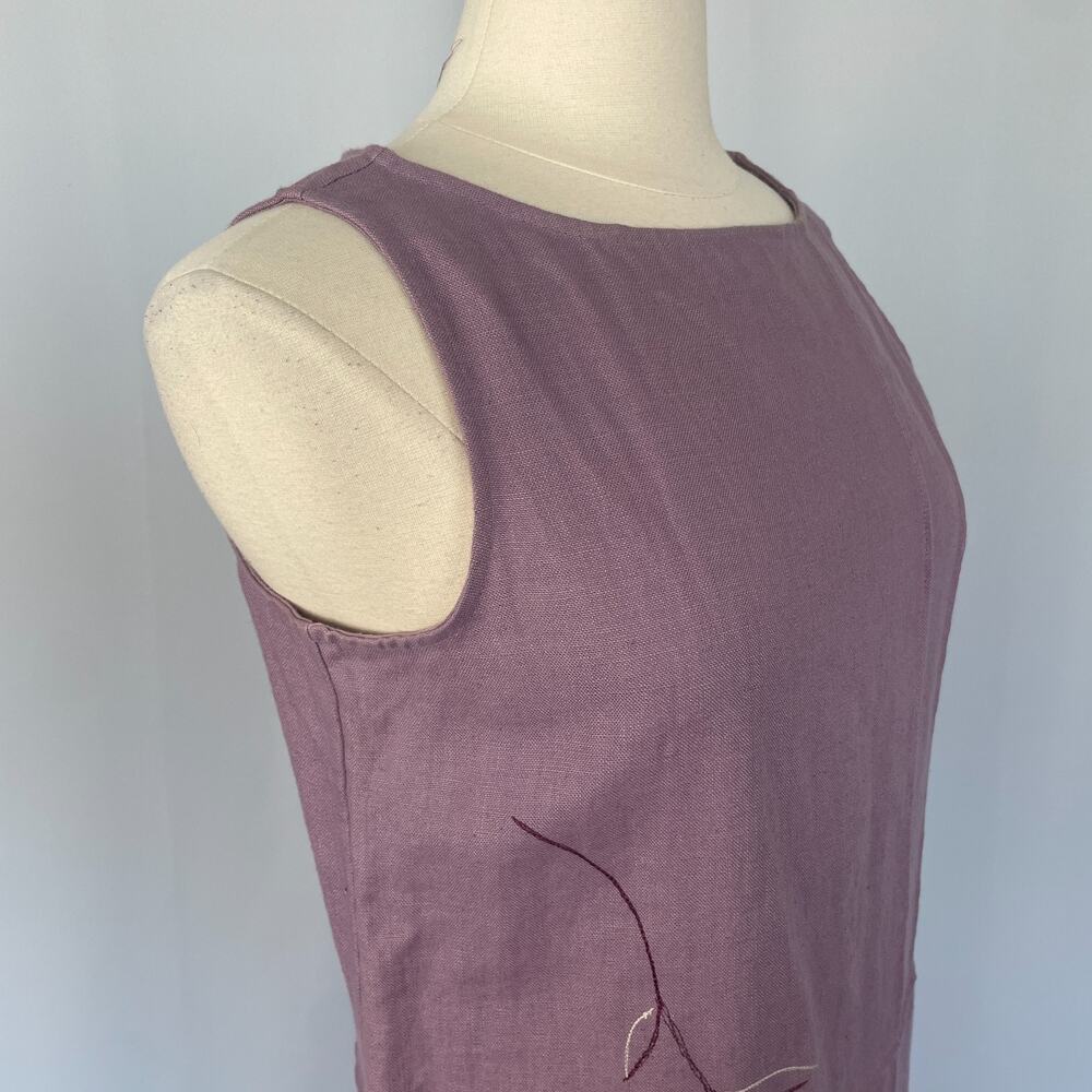 Vintage Shift Dress Size Medium Petite MP Purple Linen Embroidered Sleeveless - Picture 5 of 14